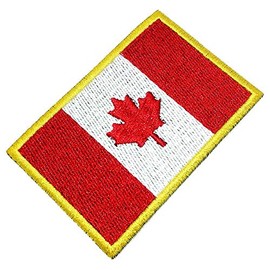 Canada Flag Embroidered Patch Gold Border Uniform Kart Kimono, Iron or Sew