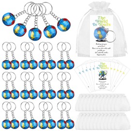 Youdaju 24 Pack 1" Globe Keychains Planet Earth Keyrings Bulk Mini Backpack Hook for Travelers,Ball Keyring with Cards Organza Bags,Pendant for Bag Loop Accessory Back to School Educational Tool