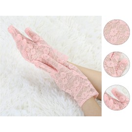 Allegra K Women's Floral 1920s Bridal Wedding Party Opera Full Finger Lace Gloves Short Pink