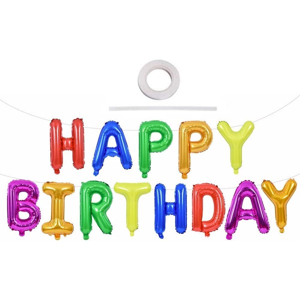 TONIFUL 16 Inch Rainbow Happy Birthday Balloons Banner Foil Letters