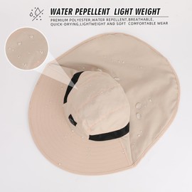 Rosoz Outdoor Sun Hat for Men Women, UPF50+ Protection Safari Cap Wide Brim Mesh Fishing Hat with Neck Flap Beach Garden