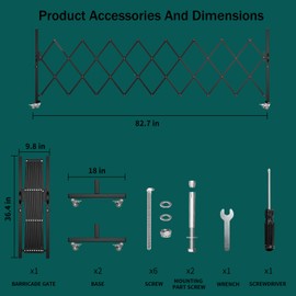 WEWORTH Expandable Barricade Gate,Accordion Garden Yard Outdoor Indoor Portable Folding Security Dog Fence Gates Wall Mount,82" Adjustable Metal Safety Barrier Gate with Casters,Black