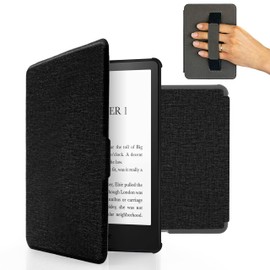MyGadget Cover compatible Tolino Shine 4 | Kobo Clara 2E (2022) Magnetic Flip Case - Bookstyle Protector with Elastic Hand Strap - Black