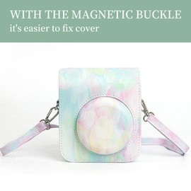 Longzhuo instax Mini 12 Tasche PU Leder Tasche Schutzhülle Hülle,hochwertiges veganes Leder, mit abnehmbarem,verstellbarem Riemen,instax Mini 12 zubehör für Sofortbildkamera(Traumblase)