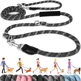 Lukovee Hands Free Dog Leash, 10FT Adjustable Dog Training Leash 1/2 Inch Nylon Heavy Duty Lead No Pull for Large Medium Dogs, Tangle Free Reflective Waist Leash for Dog Walking Running, Black&Gray