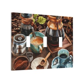 LuHuoLu Decorative Light Switch Cover Plate Retro Coffee Maker Beans Cup 3 Gang Wall Plate Oversized Triple Toggle Switch Cover Plate Jumbo Faceplate for Kirchen Home Decor