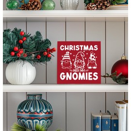 Absnfatu Christmas Gnomes Wooden Box Sign, Red Christmas Decorations, Gnome Christmas Decorations, Christmas with My Gnomies Wood Signs for Home Office Desk Table Shelf Decoration, 5x5 Inch