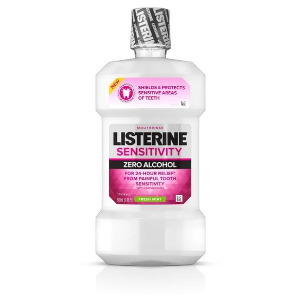 Listerine, Zero Alcohol Mouthwash 24hour Relief for Painful Tooth Sensitivity, fresh mint, 16.9 Fl Oz