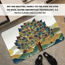 Alfombra de baño, diseño de árbol de la vida, antideslizante, de secado rápido, superabsorbente, delgada, se ajusta debajo de la puerta, fácil de...  