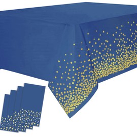 Yancorp 4 Pack Plastic Tablecloth Disposable Navy Blue Gold Tablecloth for Rectangle Tables 54" x 108" Party Decorations Birthday Thanksgiving Christmas Wedding Outdoor BBQ Picnic