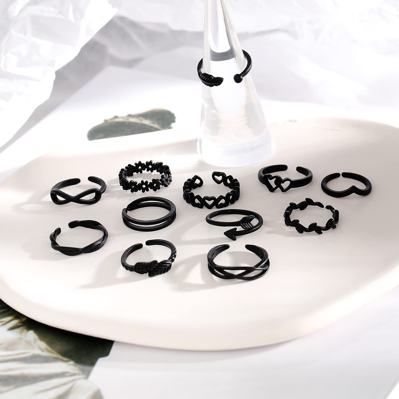 TOBENY 12PCS Adjustable Toe Rings for Women Flower Arrow Band