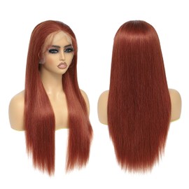 Auburn Brown 13x4 Lace Front Wigs Brazilian Straight Remy Human Hair Lace Frontal Wig for Black Women 18 Inch Pre Plucked Natural Hairline Transparent Glueless Human Hair Lace Wig 180%
