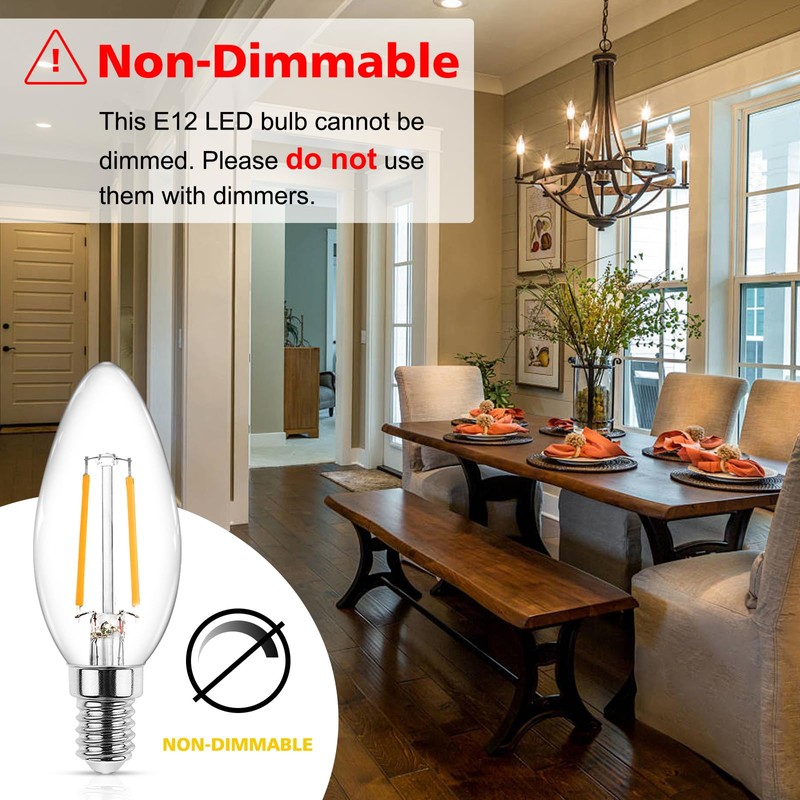 Ascher Classic E12 LED Candelabra Light Bulb 4W, Equivalent 40W,