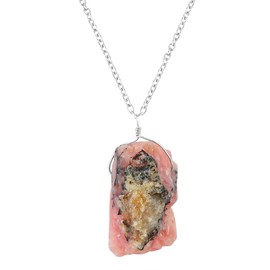 Natural Pink Opal Necklace, Raw Gemstone Pendant Necklace, Genuine Rough Gemstone, Birthstone, Gift for Her, Healing Stone, 18 Inch (Pink Opal)