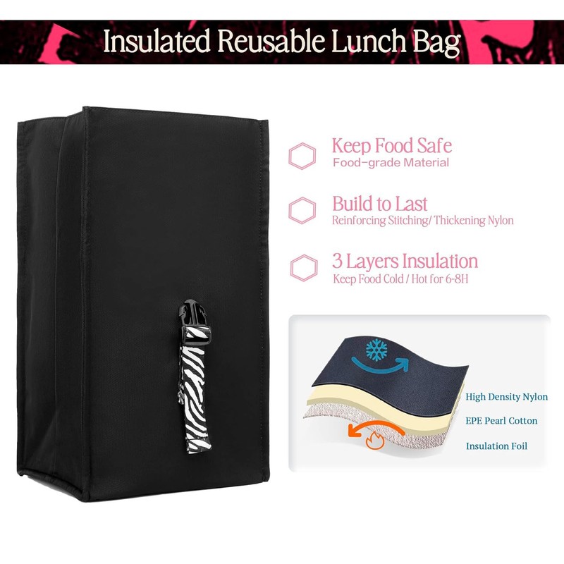 SUNNY BIRD Insulated Lunch Bag Rolltop Lunch Box Tote Bag