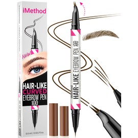 iMethod Curved Eyebrow Pen - 2-in-1 Dual-Ended Eyebrow Pencil with Curved Tip and Precise Brush-Tip, Microblading Eyebrow Pen for Natural Hair-Like Brows, Long Lasting, Dark Brown