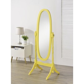 Roundhill Furniture Traditional Queen Anna Style Wood Floor Cheval Mirror, Yellow