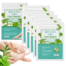 5 Pairs Mint & Tea Tree Foot Peel Mask – Exfoliating Foot Mask for Dry, Cracked Heels – Foot Care Socks for Women & Men - Softens Hard Skin & Hydrates for a Pampering Effect