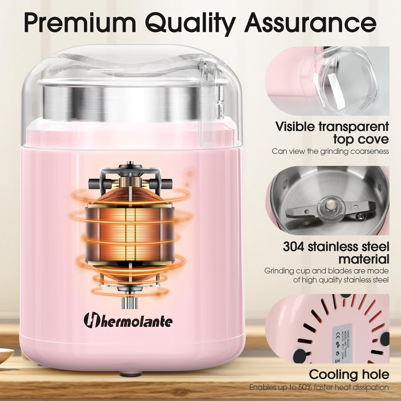 Hermolante Herb and Spice Grinder, 200W Electric With Stainless Steel