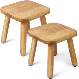 2 Pack Wooden Stool, Plant Stools, Kids Stools for Adults Step Stool for with Four Detachable and Assembled Legs(Classic 9.3inch)-Walnut