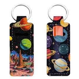 FREEBLOSS 2 Stück Lippenstift Balsam Halter Zum Aufclipsen Für Damen Chapstick Halter Schlüsselanhänger Weltraum Planeten Muster Lippenbalsam Schlüsselanhänger Halter Mit Clip 1.5'' x 3.8''