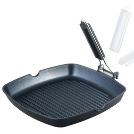 S·KITCHN Grill Pan with Folding Handle, Nonstick Grilling Pan for Stove Tops, Induction Compatible Square BBQ Pan with Pour Spouts - 11 in