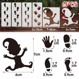 BOOMTOP 6pcs Gnome Stencils Christmas Gnome Door Accessories Drawing Stencils Footprints Hand Prints Plastic Painting Stencils for Painting Christmas Stencils for Wall Floors Window Card Crafts