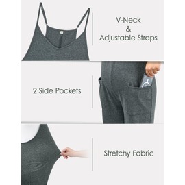 FABRACK Women's Maternity Jumpsuits Loose Adjustable Spaghetti Strap Jogger Overalls Outfits Pregnancy Romper with Pockets(Dark Heather Grey, XX-Large)
