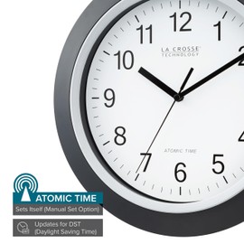 La Crosse Technology WT-3129B 12 Inch Atomic Analog Wall Clock, Pack of 1, Black