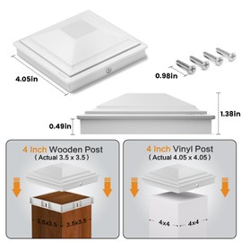 SIEDiNLAR 4x4 Post Caps White 12 Pack, Deck Post Covers Outdoor Waterproof, Fits 4x4 3.5x3.5 Vinyl/Wood Posts for Fence Deck Mailbox Patio Decor