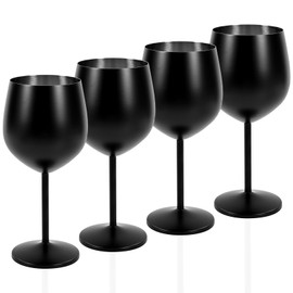 FXKS Set of 4 Black Matte Stainless Steel Wine Glass, 15 oz Unbreakable Metal Wine Glasses，Portable Stainless Steel Wine Glasses Suitable for Valentines, Outdoors, Weddings, Parties, Anniversary