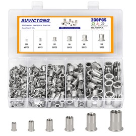 230Pcs Rivet Nut Assortment Kit,Stainless Steel Rivet Nuts M3 M4 M5 M6 M8 M10 Flat Head Rivnut Set,Metric Rivet Nut Kit for Automotive, Home Decor and Industrial Products