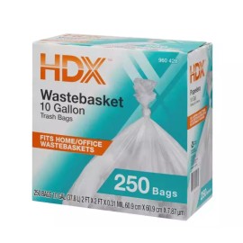 HDX HDX10G500-2PK 500-Count Waste Trash Liner Bag Clear Garbage Bag 10 Gallon, 2 Box of 250 Bags