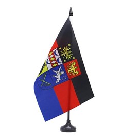 AZ FLAG - Table Flag Oriental Border 21 x 14 cm Small East Frisia Flag 100% Polyester with 25 cm Flag Pole and Black Plastic Base