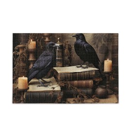 ZENWAWA Gothic Crow Book Jigsaw Puzzle 500 Pieces, Zigsaw Puzzles with Storage Bag and Reference Picture Alphabet Back 20.5×14.9 in