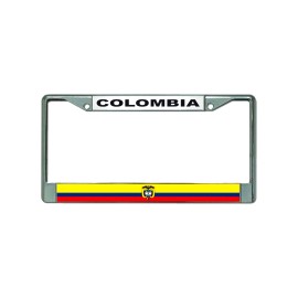DIGIART COLOMBIA COLOMBIAN FLAG Chrome Metal Car License Plate Frame