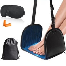 Satiskid Adjustable Foot Hammock for Flight with Removable Support Plate & Sleep Kit (Eye Mask + Earplugs) | Ergonomic Leg Rest for Long Haul Flights, Office & Travel | Includes Drawstring Storage Bag