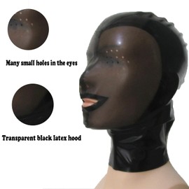 ABWL Black Latex Hood mask for Women,Rubber Hood Face Transparent Black with Back Zipper for Novelty Latex Club Costumes-XL