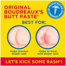 Boudreaux's Butt Paste Original Diaper Rash Cream, Ointment for Baby, 2 oz Tube