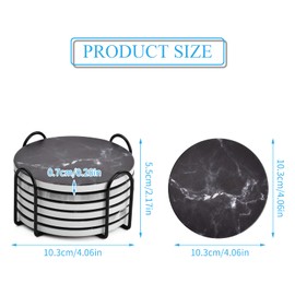 Anseom Pack of 6 Coasters Glasses, Round Ceramic Coasters with Base, Drink Coasters Marble with Cork Back for Bars, Cafés, Home, Party, Office, Home Decor (Black)