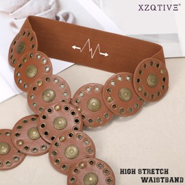 XZQTIVE Women's Western Belt with Concho Discs Adjustable Cowgirl Waist Belt Vintage Wide Disc Design for Dresses Jeans, Brown(bronze Disc), M: 41.3in/105cm