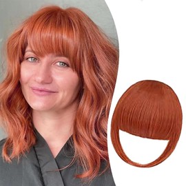 Fringe Hair Pieces Hair Toppers Clip In Hair Extensions Clip On Bangs Human Hair for Women Natural Curved Hair Extensions for Daily Wear (Red)