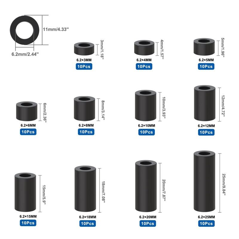 Evemodel Round Spacer ABS Spacer Sleeves Washers for Screws with