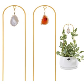 Ceiner 2PCS Small Plant Gold Trellis Indoor, Mini Metal Houseplant Decor Support for Potted Ivy Vine, Boho Garden Decorative Pot Climber with Agate for Climbing Hoya Pothos Philodendron Gift