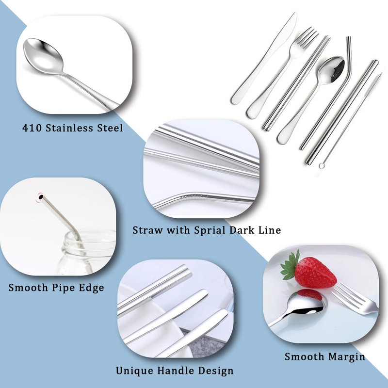 9 Piece Portable Stainless Steel Cutlery Set (Blue)