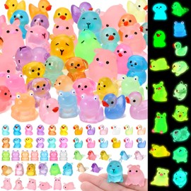 GSrenyu 50 Pcs Mini Resin Animals Luminous 7 Styles Mini Figures Ducks, Capybaras, Frogs, Ducklings, Sea Lions, Dogs, Pigs Resin Animals Miniature Figures for Garden Dollhouse Aquarium Landscape Decor