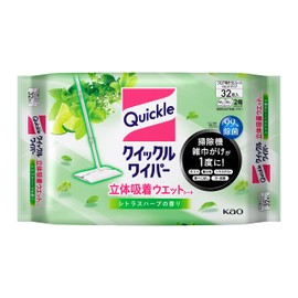 Quickle Wiper Floor Cleaning Tool, 32 3D Suction Wet Sheets, Citrus Herb Scent, 32 Pieces
