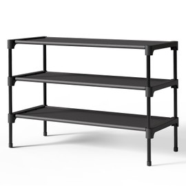 Kitsure Shoe Rack - Non-Woven Shoe Rack Shelf, Shoe Organizer for Closet, Entryway, Garage & Corridor, Stackable Shoe Shelves, 27.5" Wide - 3 Tier, Black