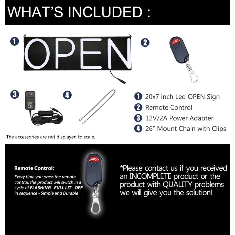 Open Signs for Business,Neon Open Sign Led,20x7 inch with Remote