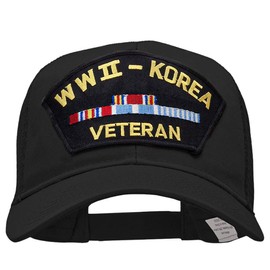 e4Hats.com WWII Korea Veteran Fan Shape Patched Cotton Mesh Cap - Black OSFM